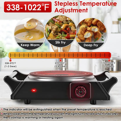 Electric Single Burner Portable Heating Hot Plate Stove Countertop RV Hotplate With 5 Temperature Stepless Adjustments - view 2
