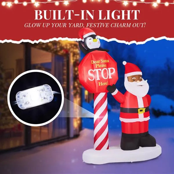 8.2FT Lighted Christmas Inflatable Decoration, Inflatable Black Santa & Road Sign - view 8