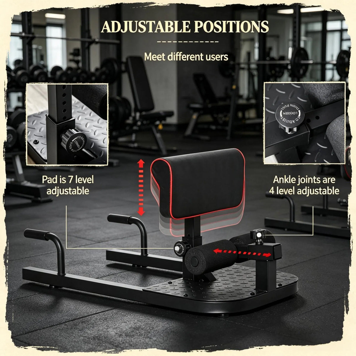 Black 3-in-1 Padded Push Up Sit Up Squat Machine: All-in-One Home Gym Fitness Equipment for Core & Lower Body Workout - view 2
