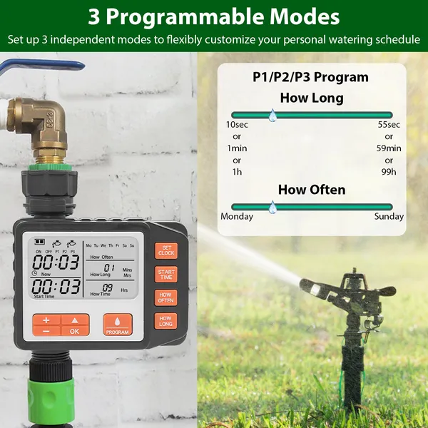 Sprinkler Timer With 3 Watering Programs Manual Mode Automatic - view 2