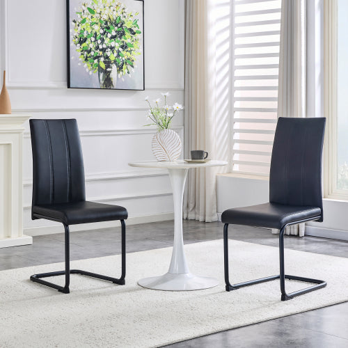 2-Pack PU Upholstered Dining Chairs - Black Modern Kitchen Side Chairs With Sturdy Black Powder-Coated Metal Tube Legs - view 2