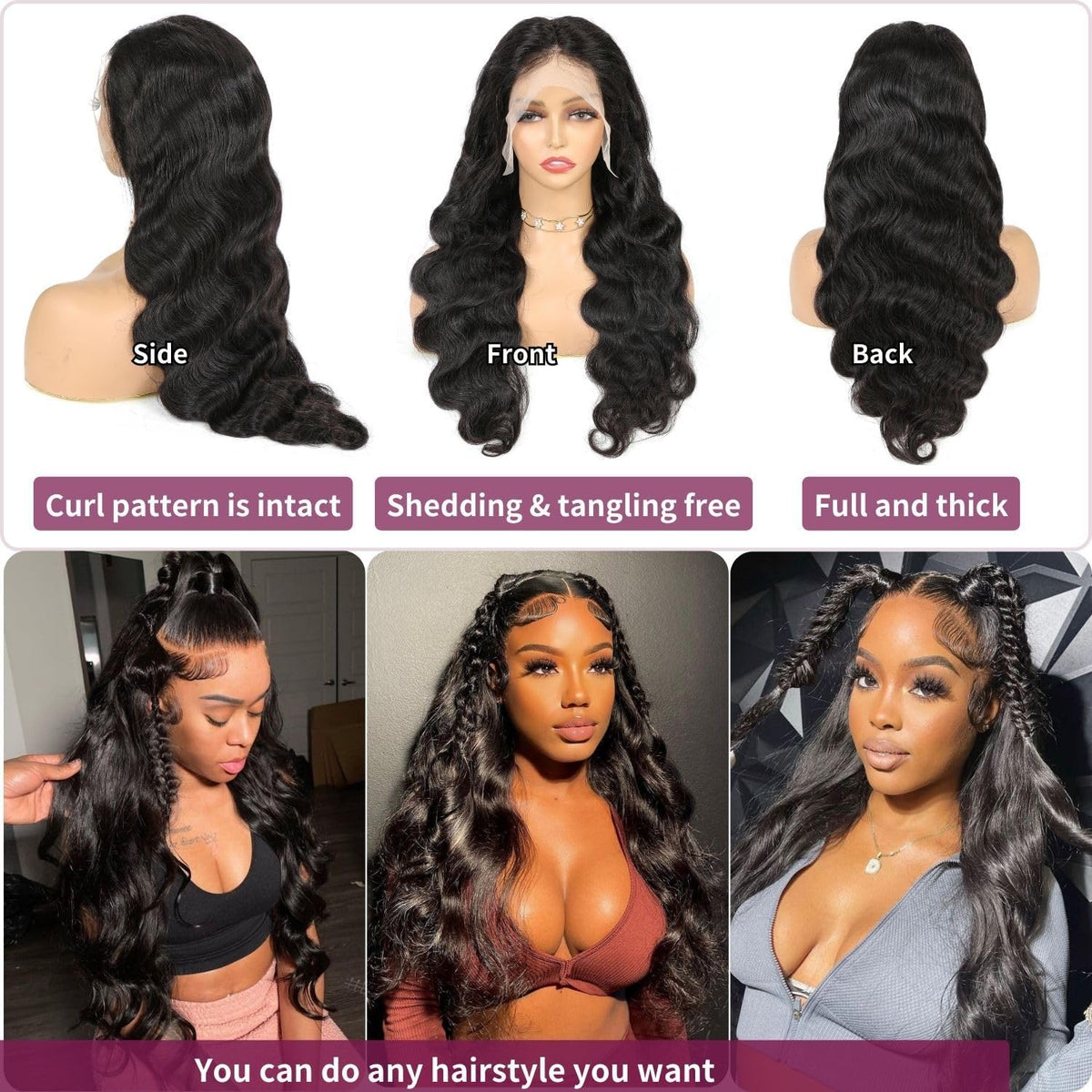 13x6 Front Lace Human Hair Wig, Natural Color, Body Wave, Density - view 3