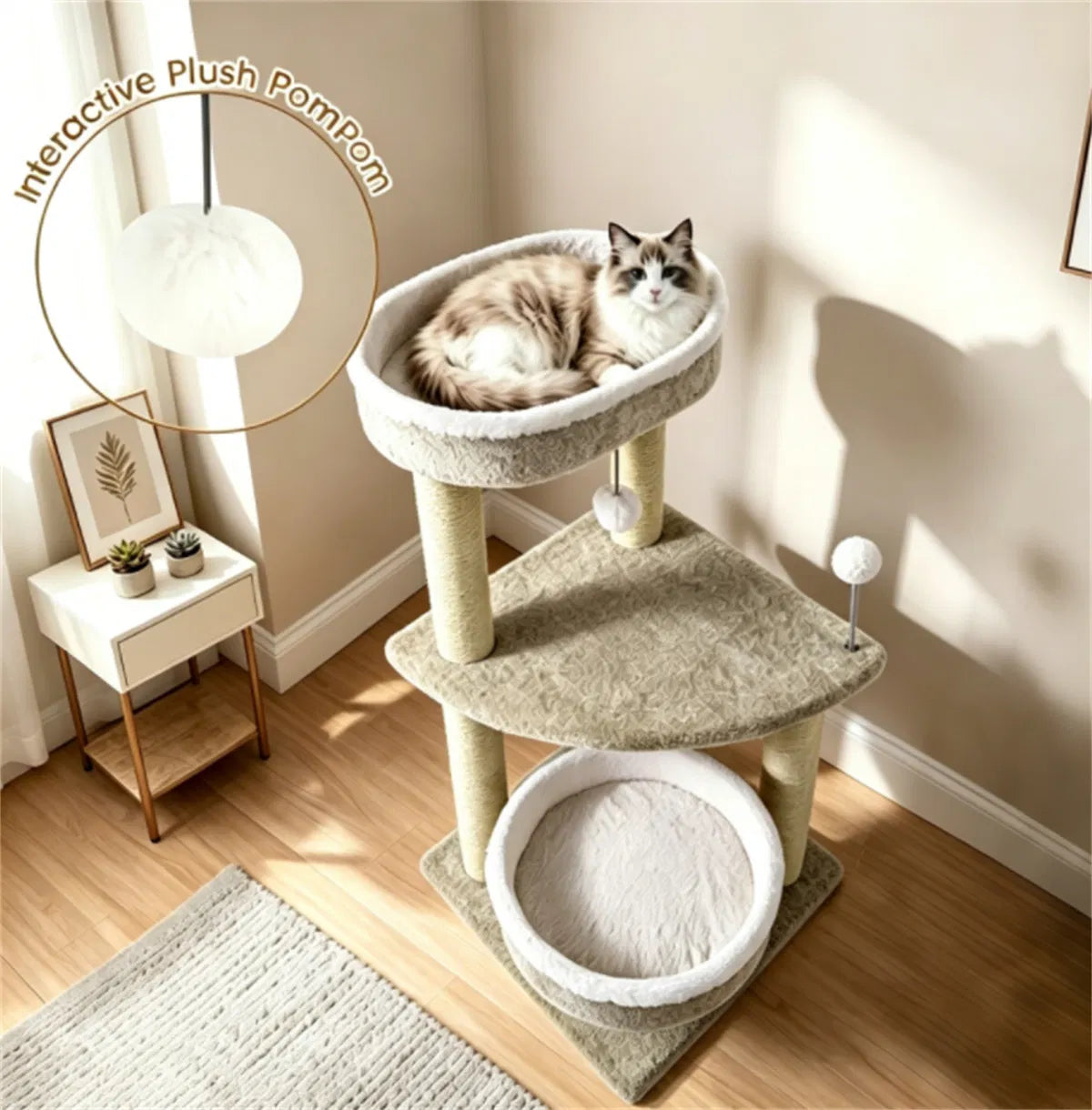 36" Compact SpaceSaving Cat Activity Center, HeavyDuty Stable Cat Climbing Furniture with Plush Rest Areas & Pompom Toy - view 4