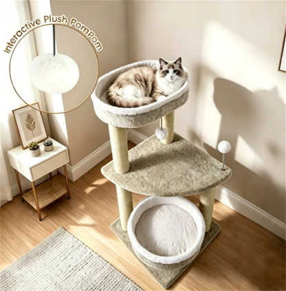 36" Compact SpaceSaving Cat Activity Center, HeavyDuty Stable Cat Climbing Furniture with Plush Rest Areas & Pompom Toy - view 4