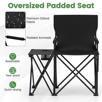 Oversized Foldable Camping Chair With Side Table & Cup Holder, 330 LBS Capacity For Outdoor Use-Black - view 3