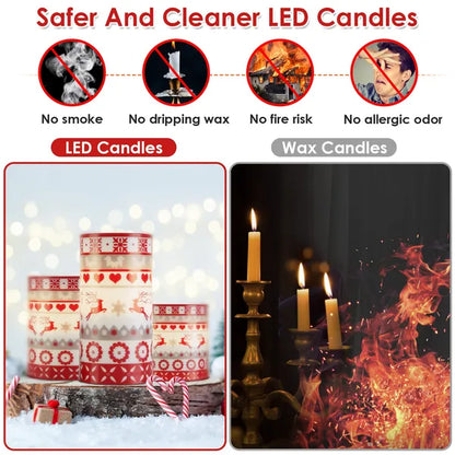 3Pcs/6Pcs/9Pcs Quantity Options Christmas Flameless LED Candles Deer Flickering Candle Lights Pillar Candles With - view 3