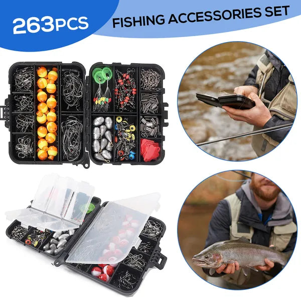 263pcs Outdoor Fishing Accessories Set With Tackle Box Including Plier Jig Hooks Sinker Weight Swivels Snaps Sinker - view 3