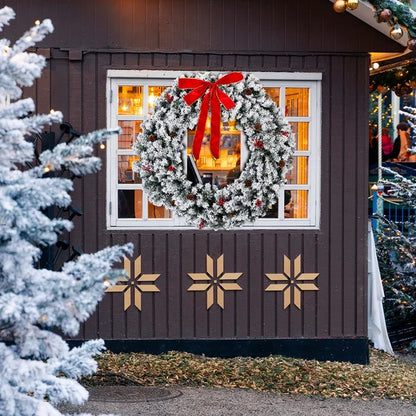 48in Pre-lit Snow Flocked Christmas Wreath, Lighted Artificial Xmas Wreath With 150 Warm White Lights And 450 PVC Tips