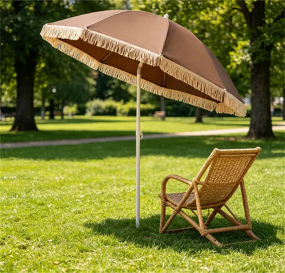 7 FT Boho Patio Umbrella With Fringe Tassel, 30' Adjustable Tilt Outdoor Sun Canopy - view 4