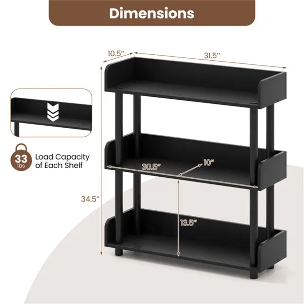 3-Tier Industrial Bookshelf With Anti-Falling Guardrails, 33 LBS Per Shelf Storage Organizer - Black - view 4
