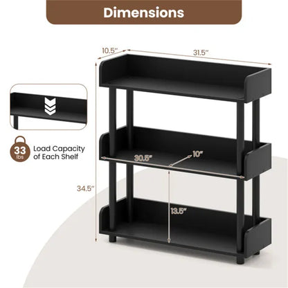 3-Tier Industrial Bookshelf With Anti-Falling Guardrails, 33 LBS Per Shelf Storage Organizer - Black - view 4