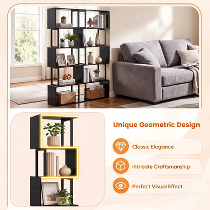 5-Tier S-Shaped Bookshelf, Modern Geometric Freestanding Display Shelf with Heavy-Duty Metal Frame - view 7