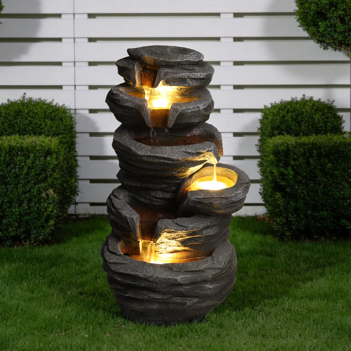 Outdoor Waterfall Fountain With Lights Stacked Rock Cascading Water Feature Resin Garden Decor For Patio Yard Porch - view 4