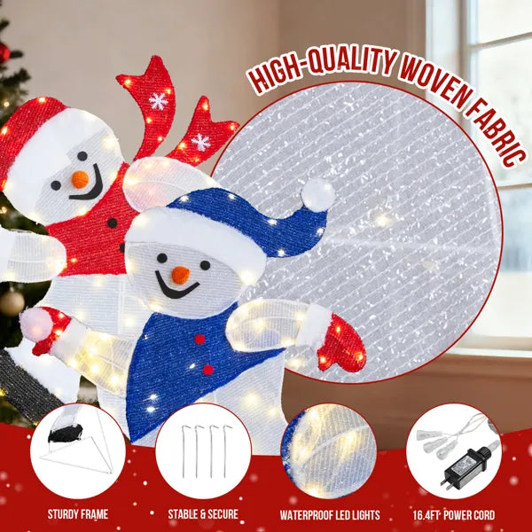Set Of 2 Lighted Running Snowman Christmas Decorations, Pre-lit 2D Holiday Decor With 120 Warm White LED Lights - view 5