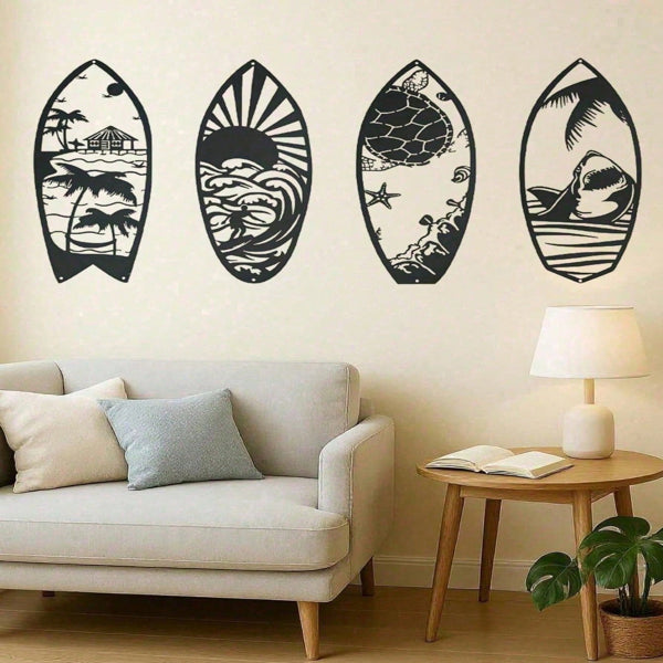 4 Piece Metal Surfboard Wall Art Coastal Beach House Decor Modern Sculpture For Living Room Bedroom Kitchen Gift - view 3