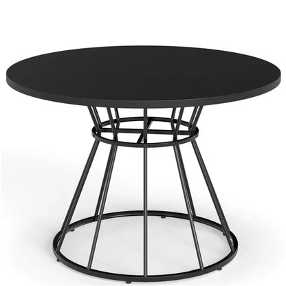 Black 47" Round Dining Table, Family-Sized For 4-6 People, Hourglass Metal Base & Curved Tabletop - view 3