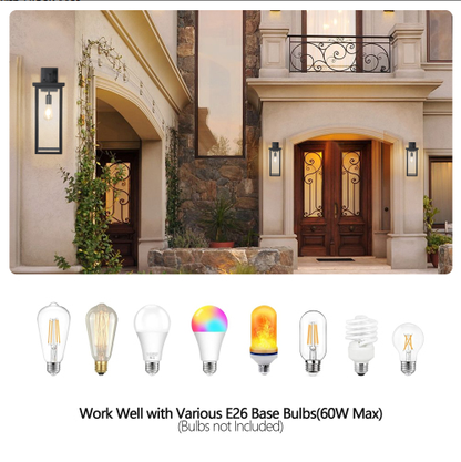 20inch Height Set Of 2 Modern Outdoor Wall Lanterns With Black Metal Frame And Clear Glass - view 6