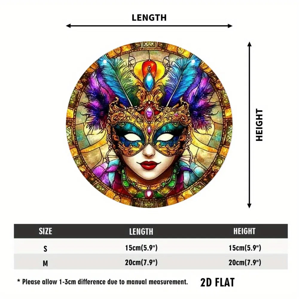Carnival Mask Acrylic Pendant Colorful Feathers Gemstones Design for Indoor Outdoor Decor - view 2