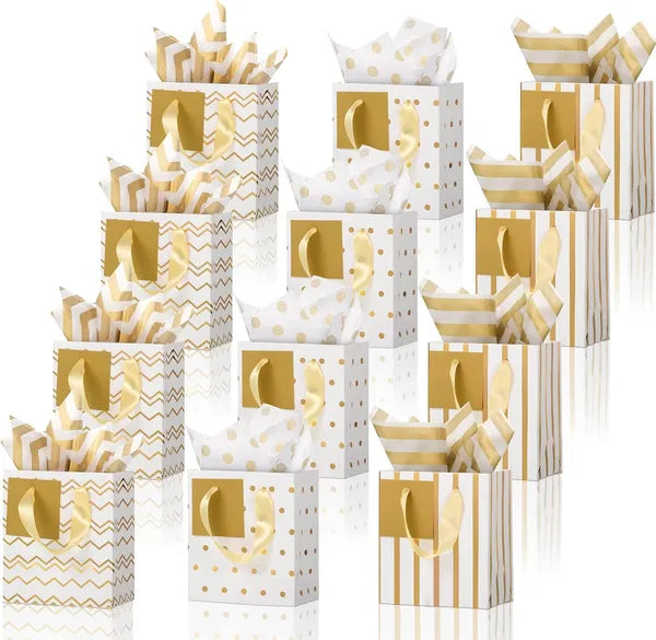 12 Pcs Small Gift Bags Mini Metallic Paper Bag Bulk Tiny With Handle Tissue Paper For Wrap Christmas Thanksgiving - view 3