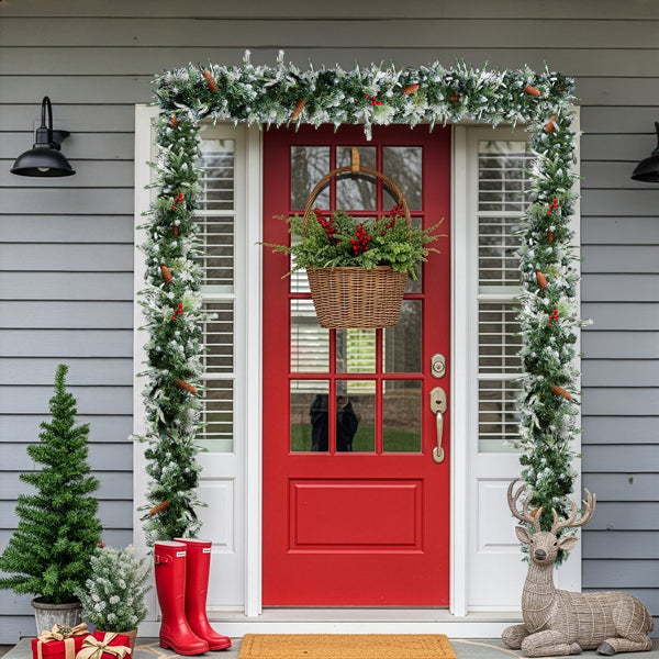 2 Pack 9FT Pre-lit Snow Flocked Christmas Garland, Lighted Artificial Xmas Garland With 200 Warm Lights And 440 Tips - view 4