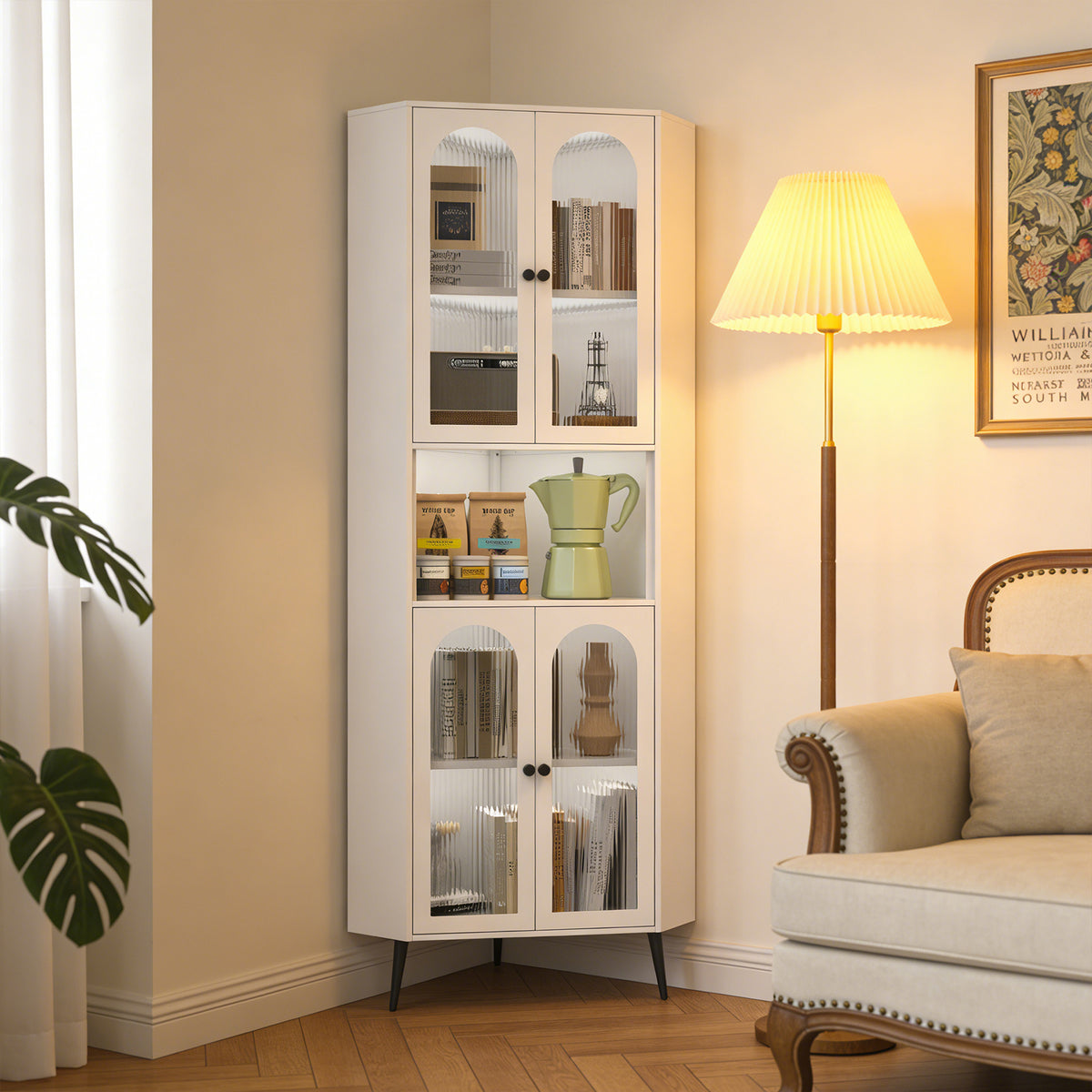 73inch Corner Cabinet, Metal Storage Cabinet With Doors And Adjustable Shelves