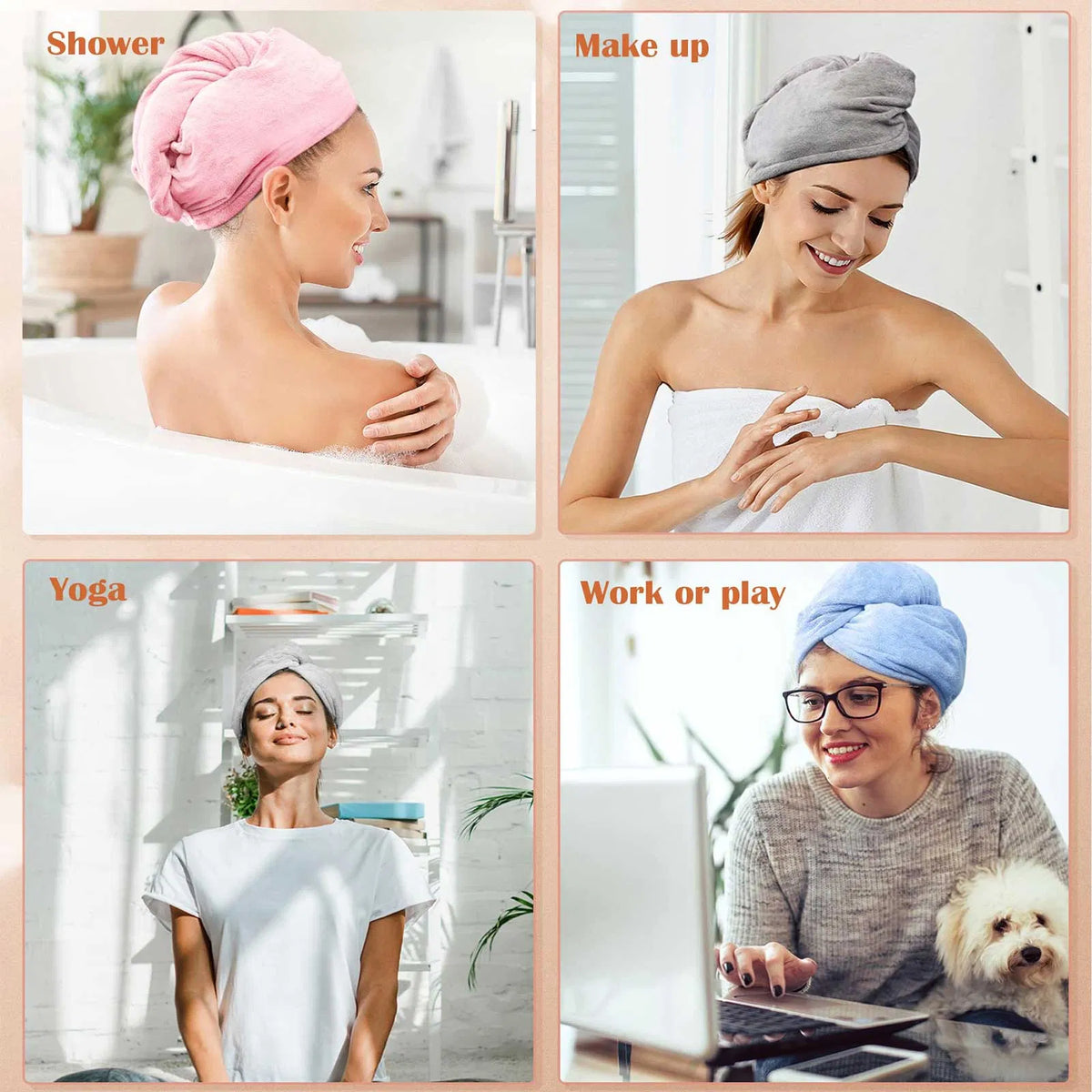 Women 3 PC Microfiber Hair Towel Wrap Ultra Absorbent Hair Turbans For Curly, Long & Thick Hair Blue,Grey,Pink - view 4
