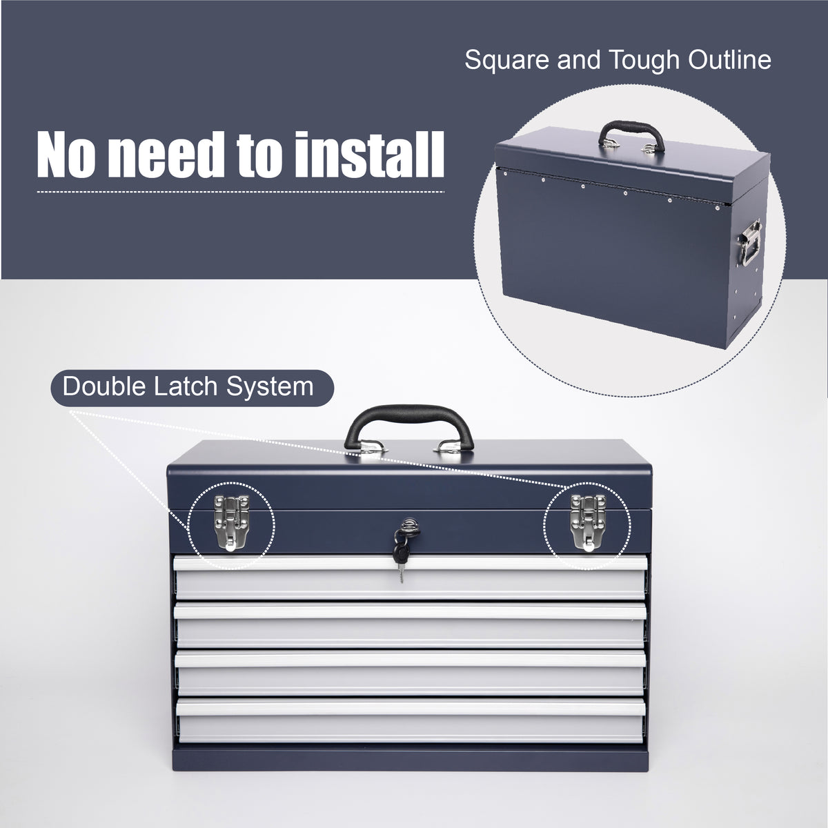 Heavy Duty Metal Tool Box, 21-inch, Portable Metal Tool Box With 4 Drawers, Small Tool Chest With EVA Liners - view 2