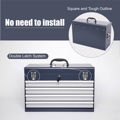 Heavy Duty Metal Tool Box, 21-inch, Portable Metal Tool Box With 4 Drawers, Small Tool Chest With EVA Liners - view 2