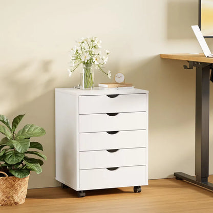 5 DrawerStorageCabinet with Wheels for Bedroom,Home, Office Organization, White