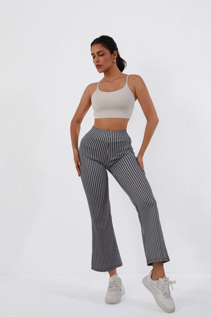 High-Waisted Houndstooth Flare Trousers Sleek Fit, Comfy Stretch, Classy Look - view 5