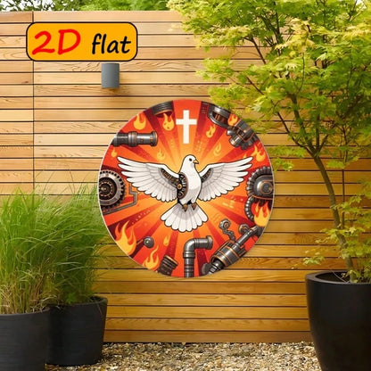 1pc 7.87x7.87in Round Aluminum Sign With White, 7.87x7.87in, Aluminum Sign With White Dove & Mechanical Elements - view 5