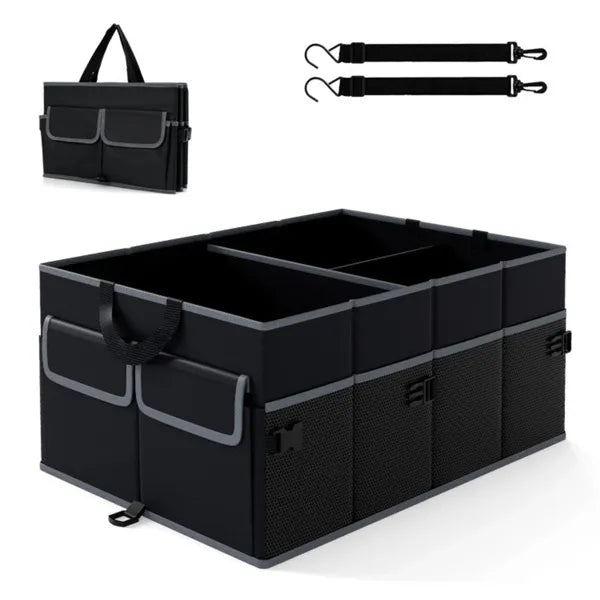 13 Gallon Car Trunk Organizer - 3 Compartments+6 Pockets, 600D Oxford Fabric, Non-Slip Base, Black - view 4