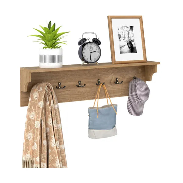 Wall Mount Coat Rack With Shelf - 31.5" x5.5" x8", 6 Hooks & 110LBS Capacity (Natural)