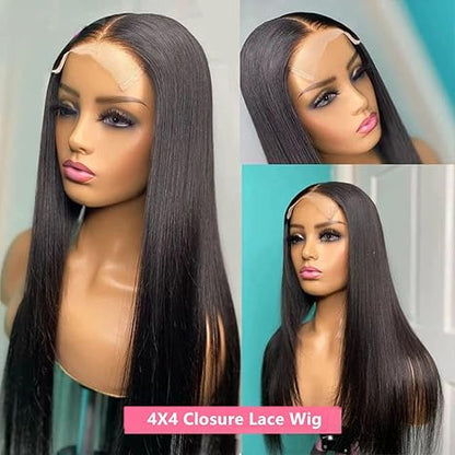 4x4 Lace Straight Human Hair Wig, Natural Color, Density - view 3