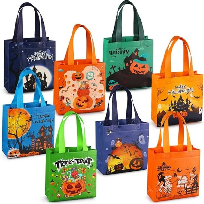 8PCS Halloween Trick or Treat Bags, Non-Woven Gift Tote Bags with Handles for Gifts Wrapping, Party Supplies