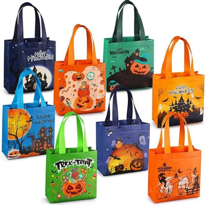 8PCS Halloween Trick or Treat Bags, Non-Woven Gift Tote Bags with Handles for Gifts Wrapping, Party Supplies
