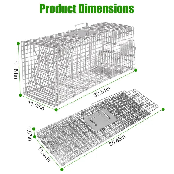 Humane Cat Trap Cage With Waterproof Cover Gloves Catch Release Live Animal Rodent Cage Collapsible Galvanized Wire - view 4