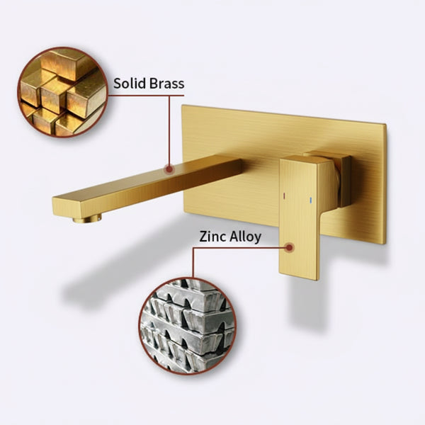 Wall Mount Faucet For Bathroom Sink Or Bathtub, Single Handle 2 Holes Brass Rough-in Valve Included, Brushed Gold - view 3