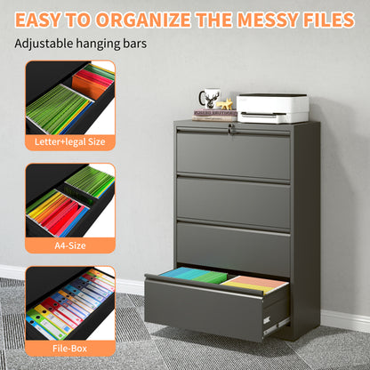 4 Drawer Lateral File Cabinet With Lock Tall Heavy-Duty Metal Filing Cabinet For Home Office - view 3