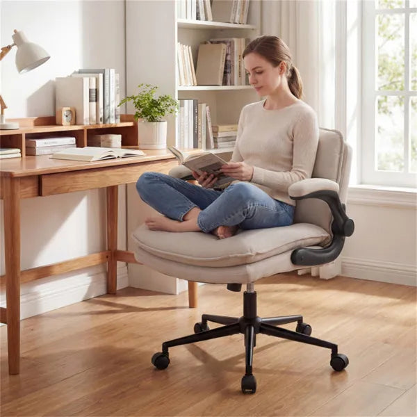 Criss Cross Chair With Flip-Up Arms, Faux Leather Cross Legged Office Chair With Adjustable Height & Rocking Function - view 5