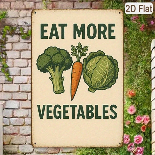 Retro Eat More Veggies Metal Tin Sign, 8x12 Inch 1PC 2D Flat Green Carrots Lettuce Vegetables Pattern Inspirational - view 2