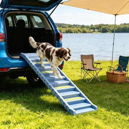 Gray Portable Dog Ramp Foldable Stairs for Medium Small Dogs to Get on Car Truck SUV