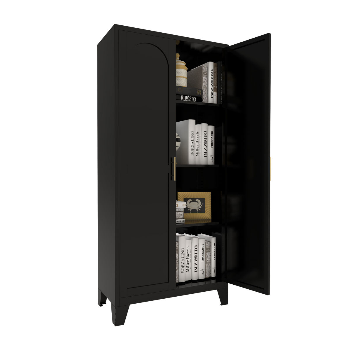 61'' 2 Shapely Doors Cabinet, Metal Storage Cabinet With Doors And Adjustable Shelves, For Bedroom, Living Room Black - view 4