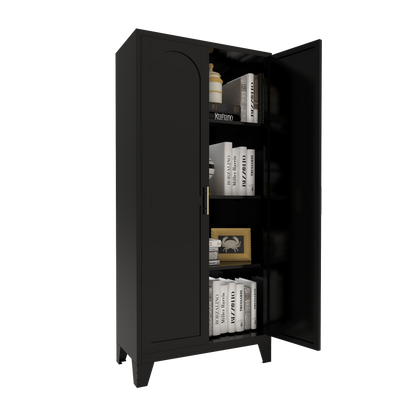 61'' 2 Shapely Doors Cabinet, Metal Storage Cabinet With Doors And Adjustable Shelves, For Bedroom, Living Room Black - view 4