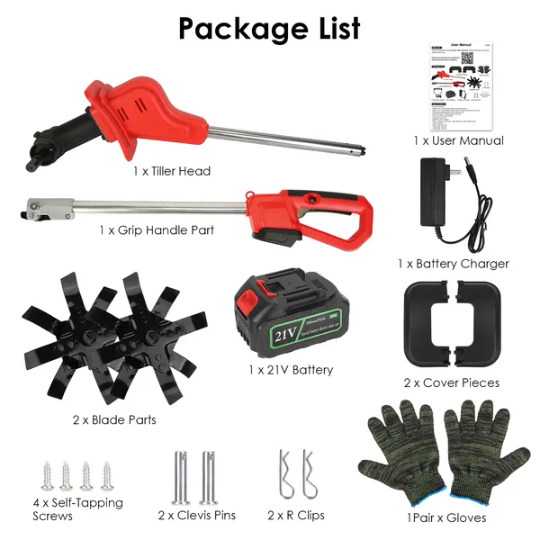 21V Electric Cordless Tiller Cultivator Powered Garden Tiller With 4 Blades 16 Steel Tines 550W 300RPM 4000mAh Battery - view 4