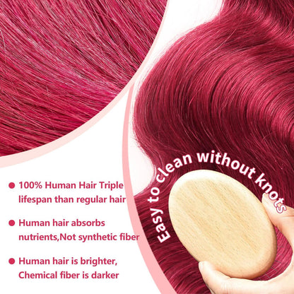 13x6 Lace Front Human Hair Wig Burgundy Red Body Wave, Density, 22 Inches - view 5