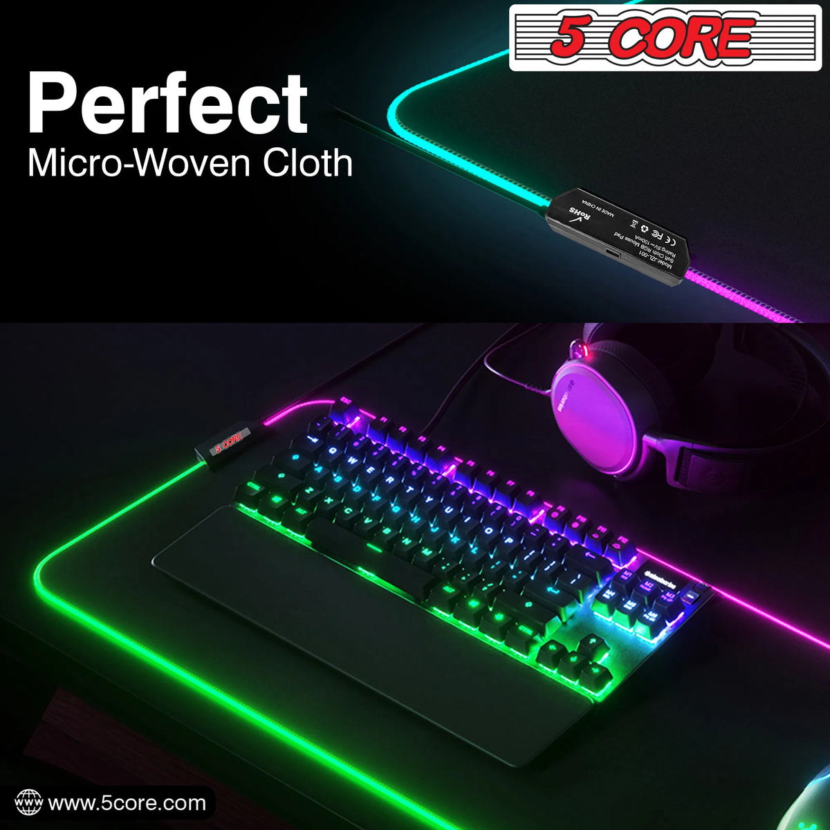 5Core Gaming Mouse Pad RGB 12 Light Modes 2 Zone Desk Mouse Mat w Rubber Base - view 2
