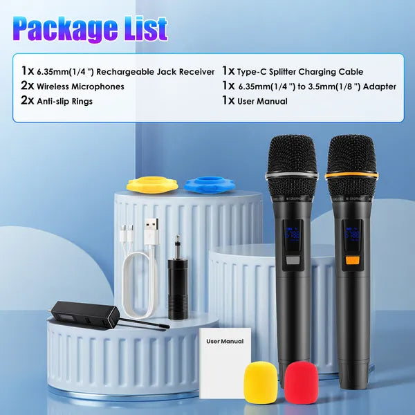 UHF Wireless Microphones Rechargeable Wireless Microphones Metal Handheld Dynamic Mics With 262FT Range For Karaoke - view 9