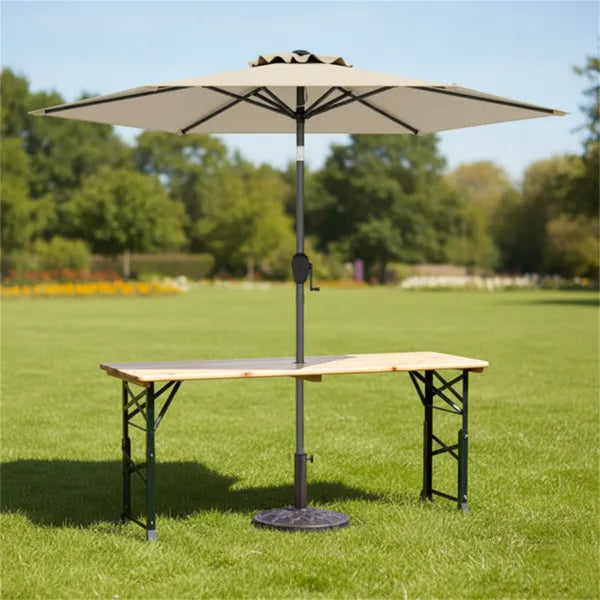 3-Piece Patio Picnic Set - 7.5ft Crank Tilt Umbrella, Heavy-Duty Resin Base, Adjustable Legs, Backyard/Garden/Campsite - view 4