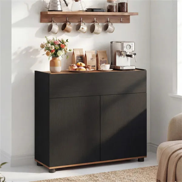 31.5" Kitchen Buffet Sideboard Cabinet With Push-to-Open Doors, Wood Storage Cabinet For Dining Room - Black - view 4
